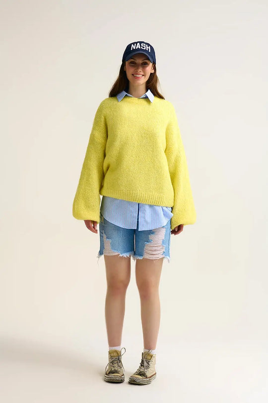 yellow Fluffy Knit Sweater with Wide Sleeves - One Size / Yellow - Sweaters