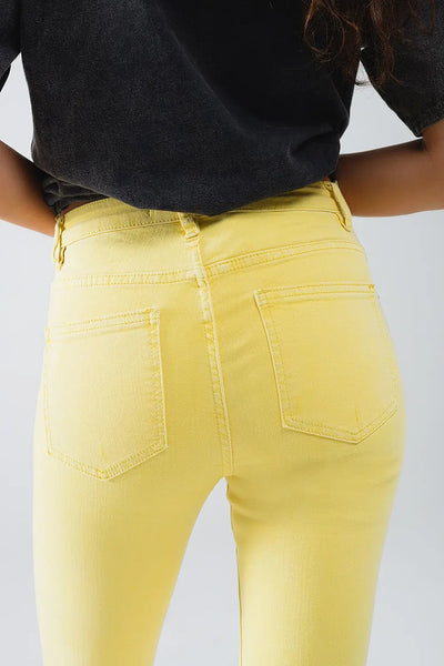 Yellow jagged hem super skinny Stretch Jeans - Jeans