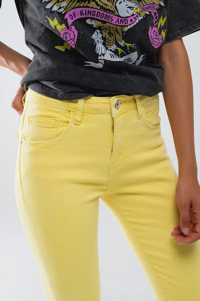 Yellow jagged hem super skinny Stretch Jeans - Jeans
