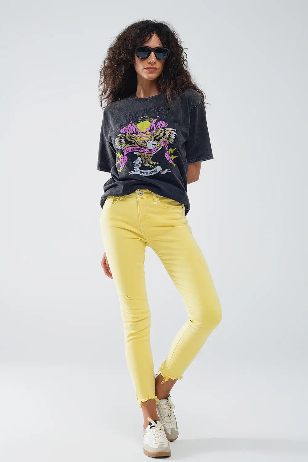 Yellow jagged hem super skinny Stretch Jeans - Jeans