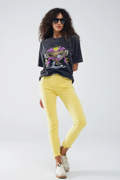 Yellow jagged hem super skinny Stretch Jeans - Jeans
