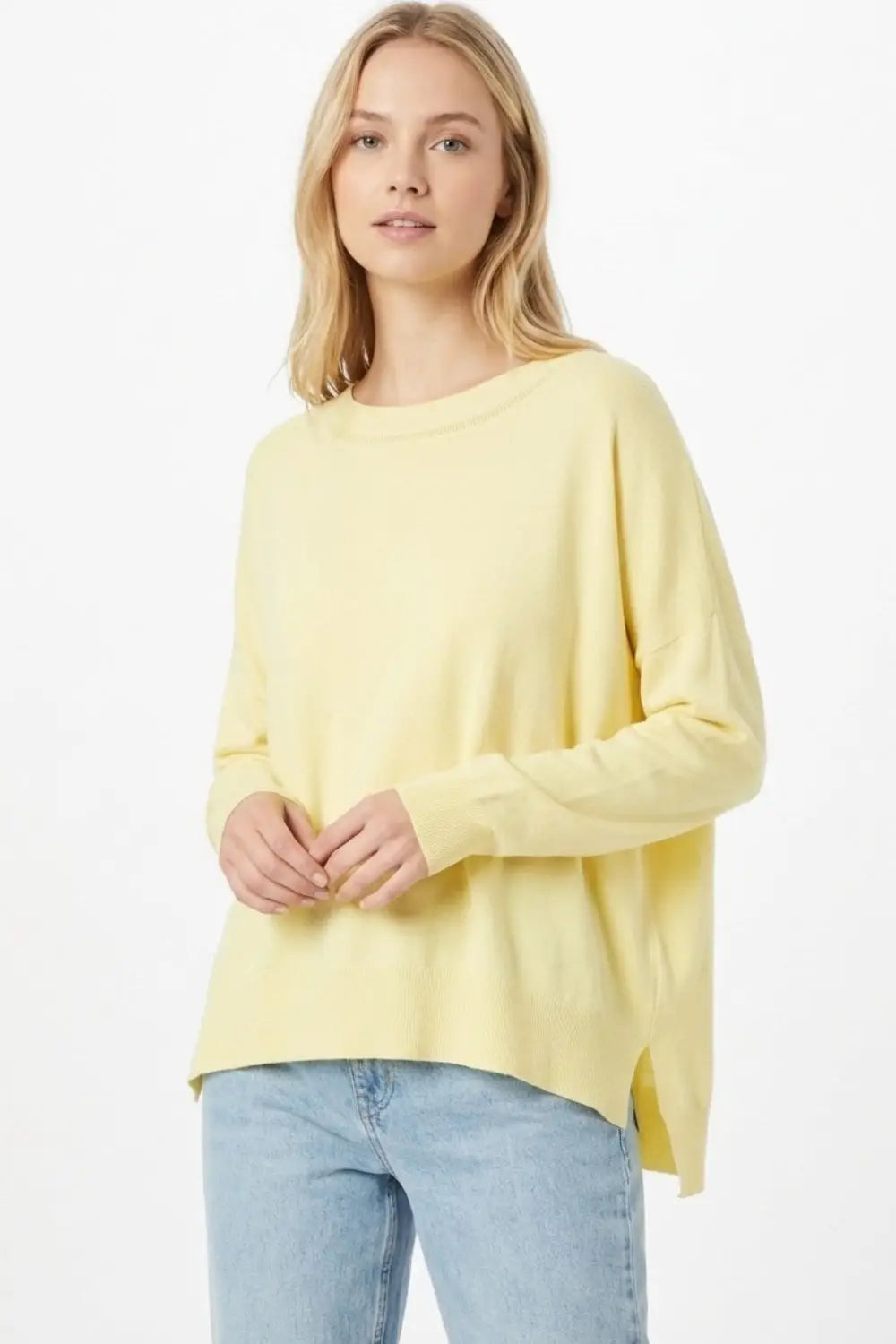 Yellow knit sweater with mesh collar detail - One Size / Yellow