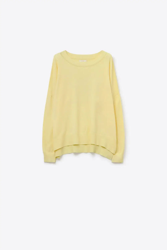 Q2 Yellow knit sweater with mesh collar detail