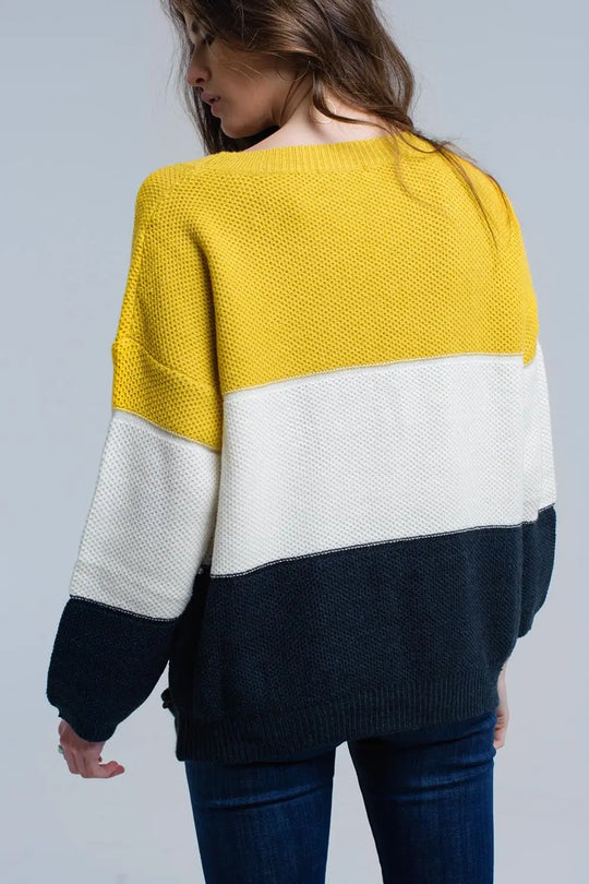 Yellow knitted sweater with pearls - Sweaters