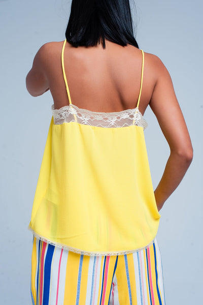 Yellow lace detail cami top