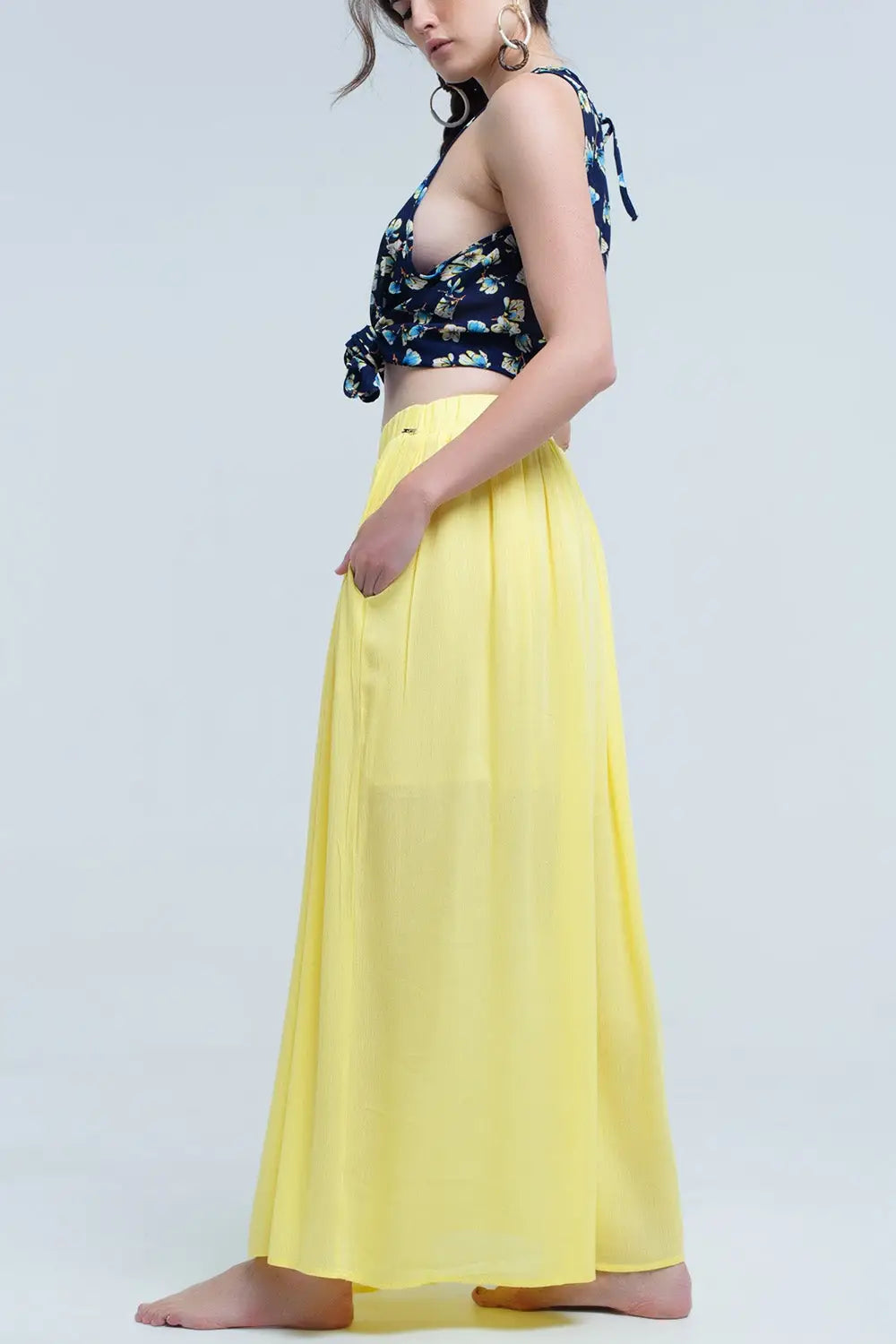 Yellow maxi skirt with pockets - Skirts