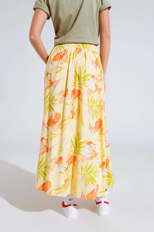 yellow maxi skirt with tropical print - Skirts