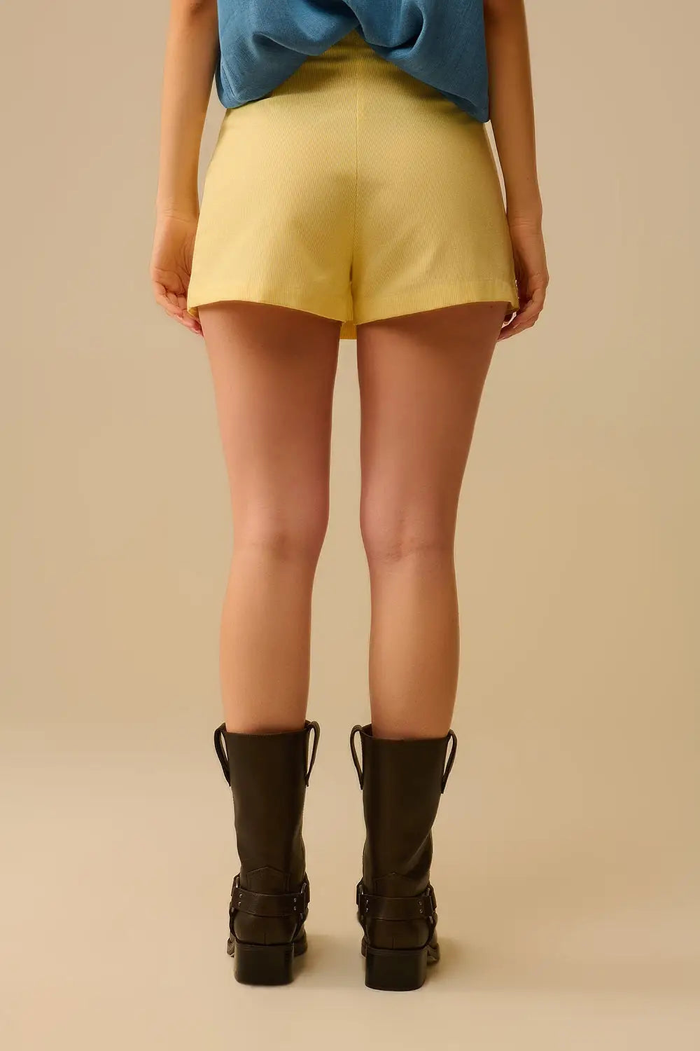 Yellow Mini Skort with Side Slit and Embroidered Love Amour Passion logo - Pants
