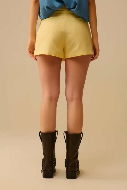 Yellow Mini Skort with Side Slit and Embroidered Love Amour Passion logo - Pants