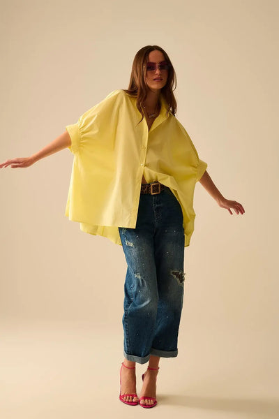 Yellow oversized blouse with short sleeve - Shirts