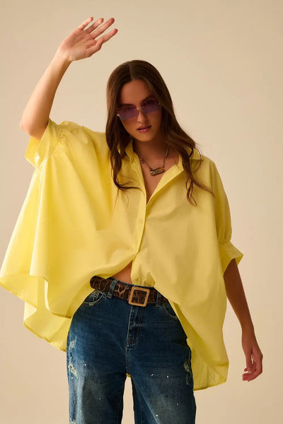 Yellow oversized blouse with short sleeve - Shirts