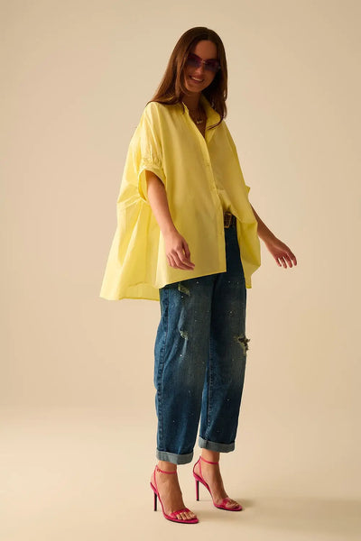 Yellow oversized blouse with short sleeve - Shirts