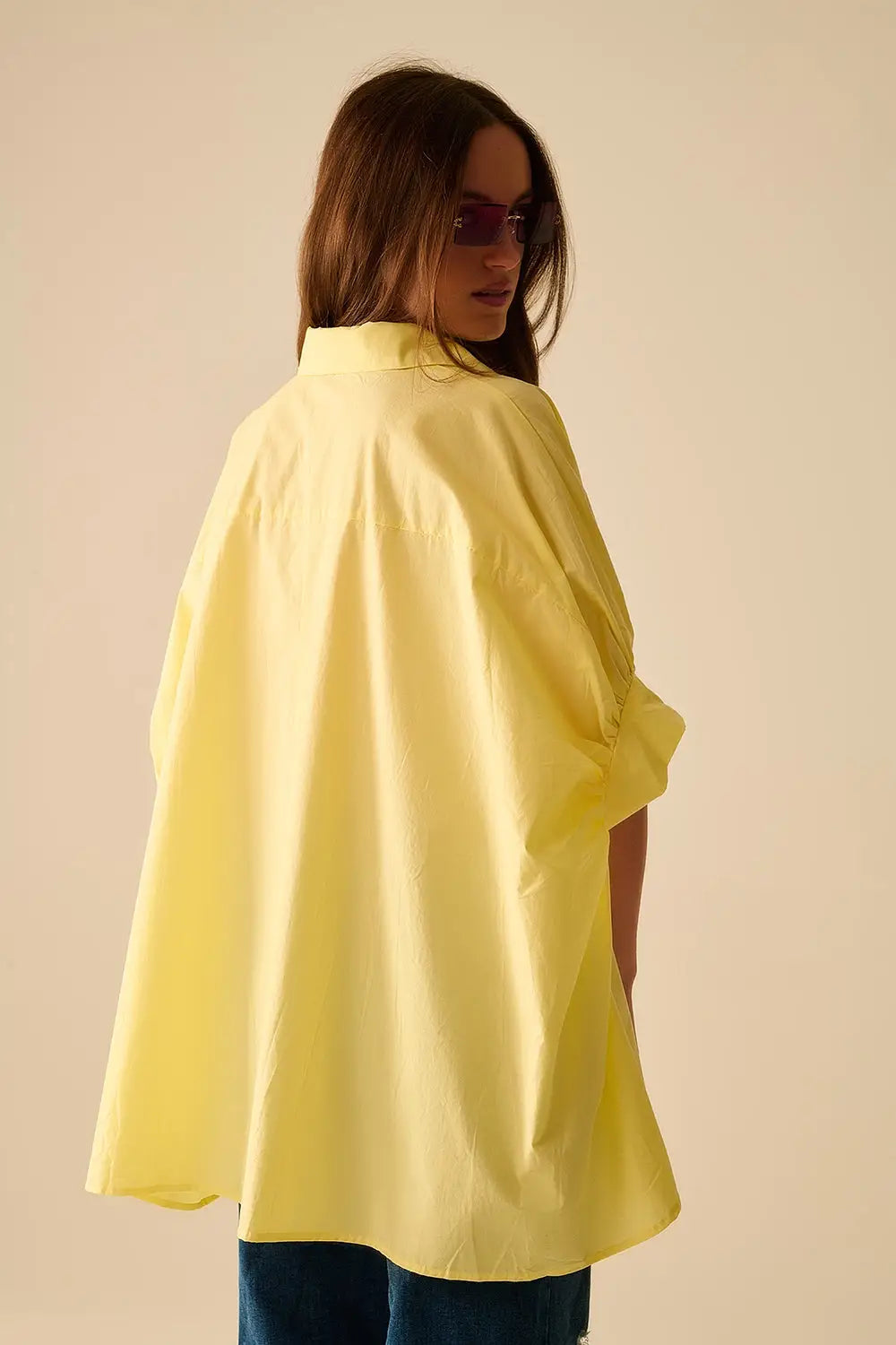 Yellow oversized blouse with short sleeve - Shirts
