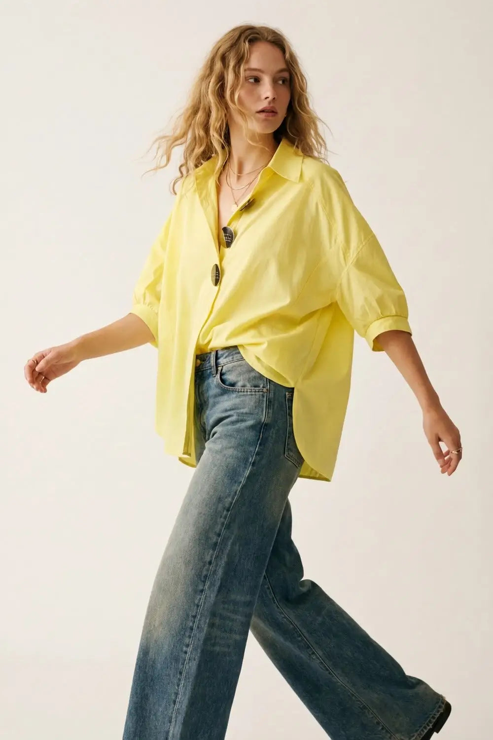 Q2 Yellow Oversized Button-Front Shirt