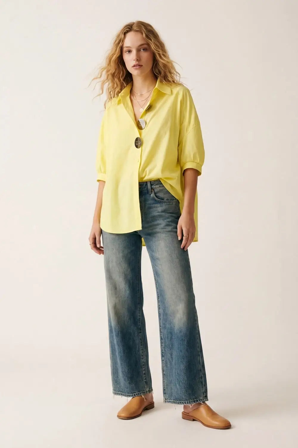 Yellow Oversized Button-Front Shirt - One Size / Yellow - Shirts