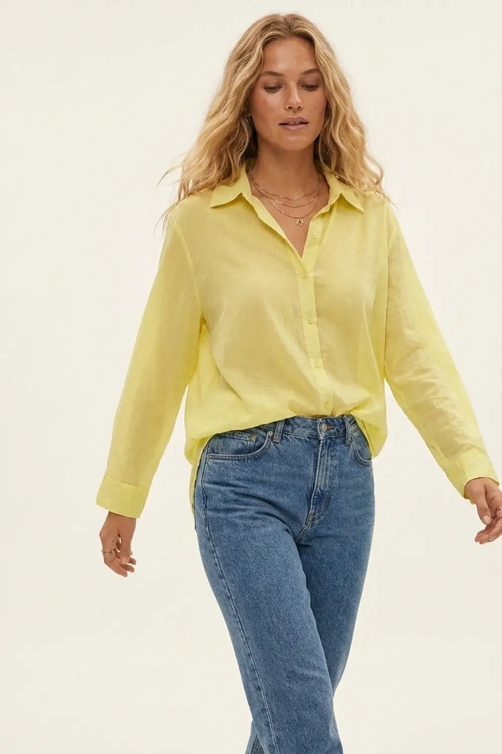 Q2 Yellow Relaxed Fit long Shirt with sheer fabric