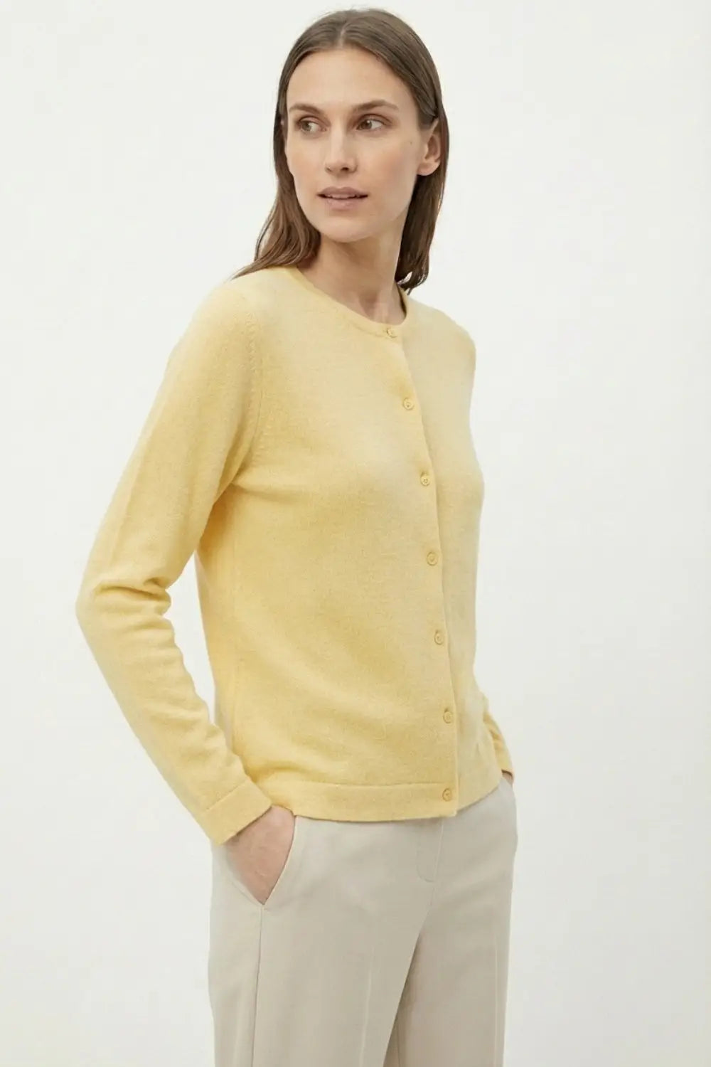 Yellow Ribbed Knit Cardigan with Mother-of-Pearl Buttons - One Size / Yellow