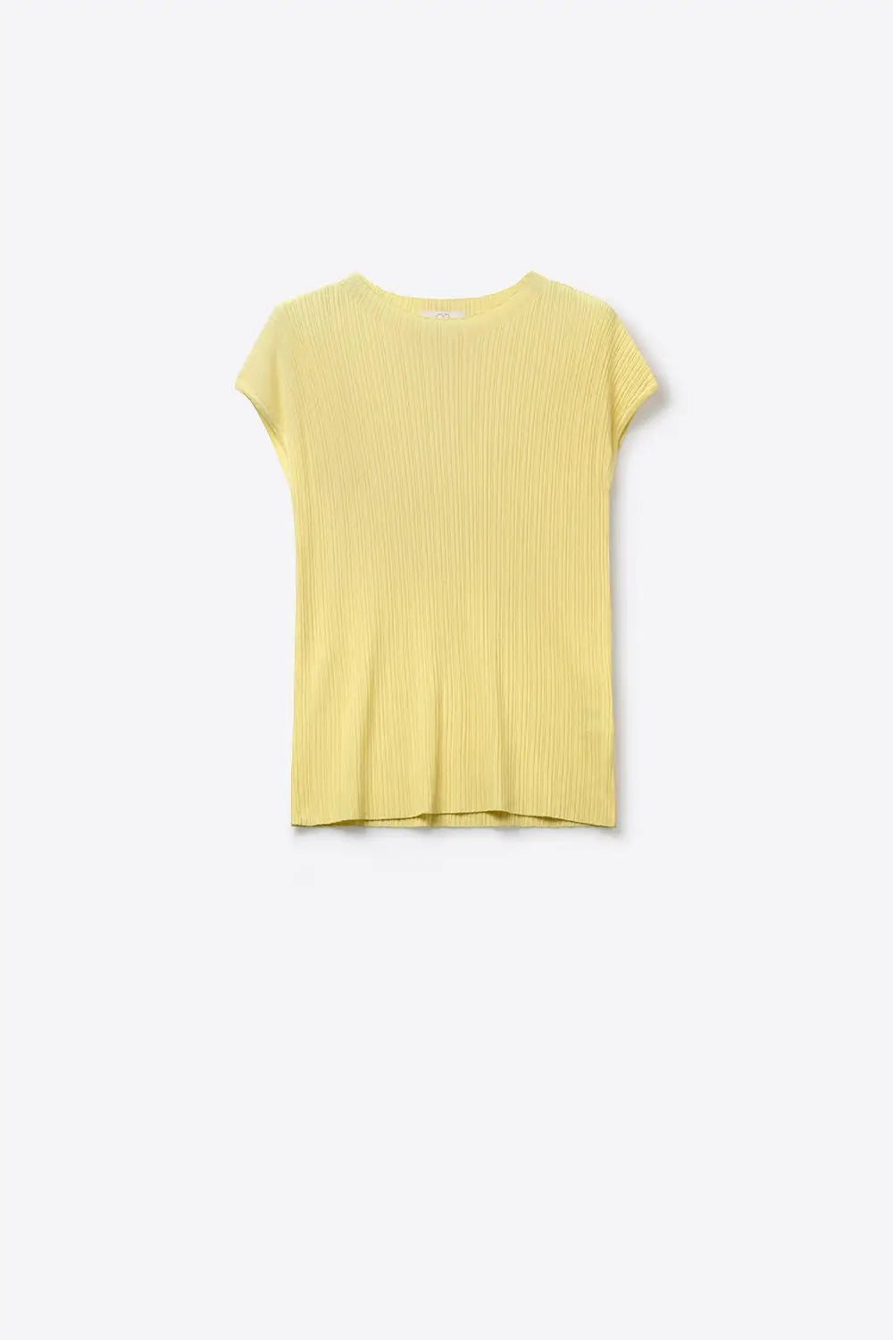 Q2 Yellow Ribbed Knit Relaxed Fit Short Sleeve Top