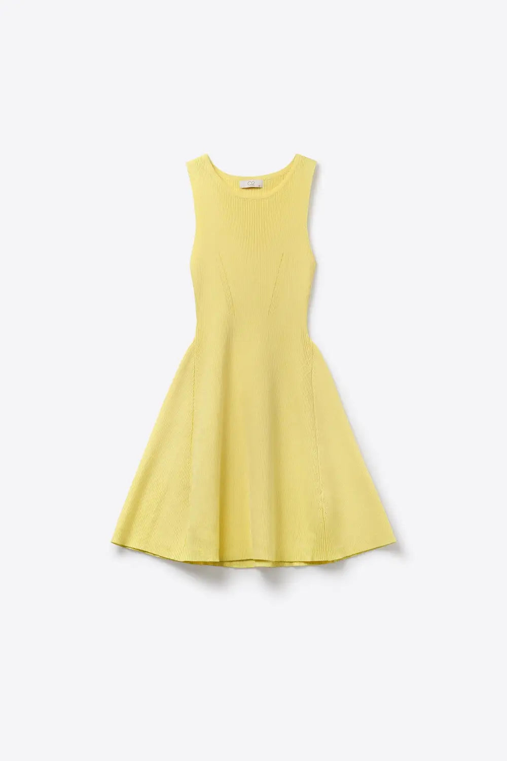 Yellow Ribbed Knit Sleeveless Fit and Flare Dress - Dresses