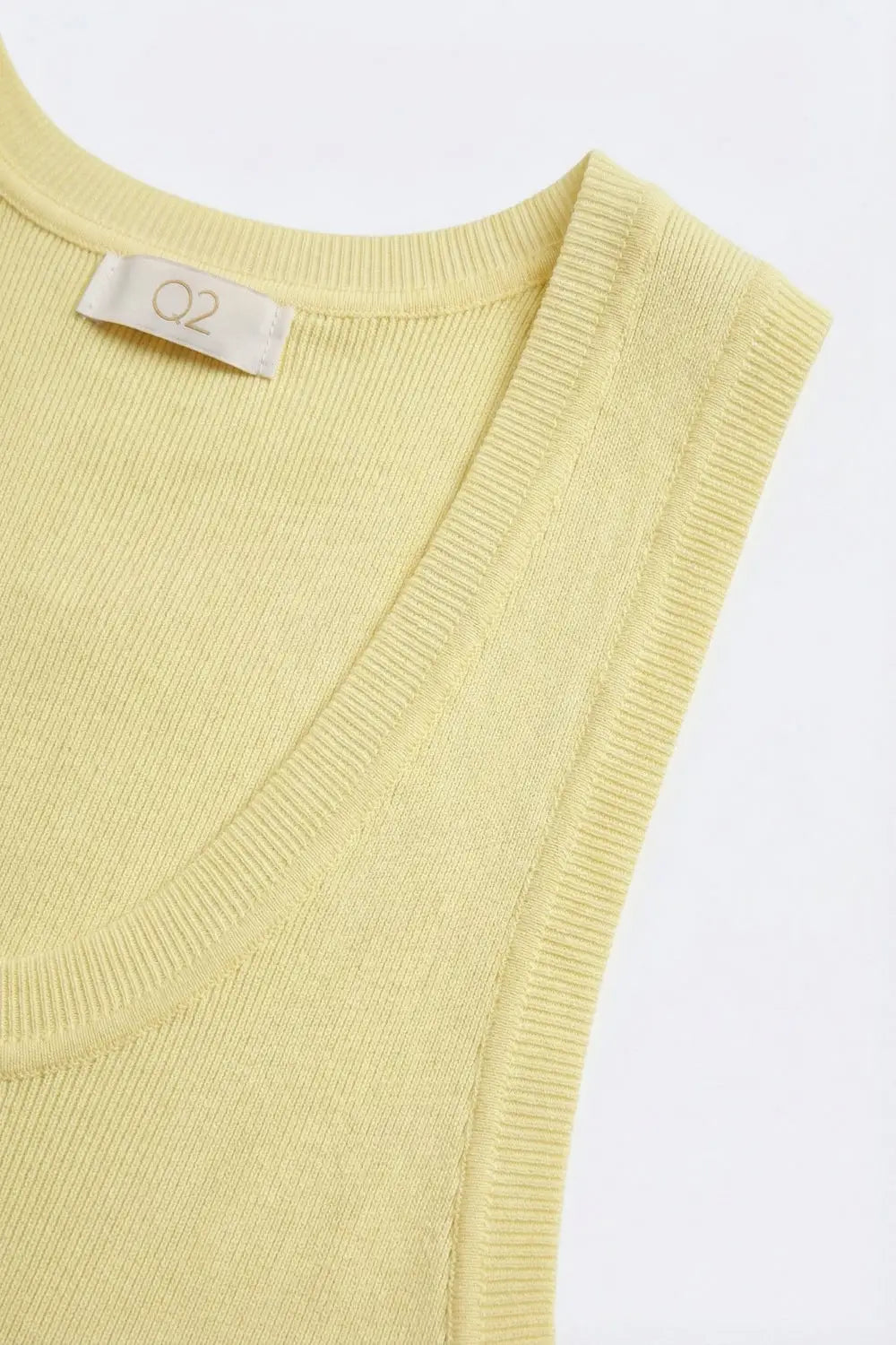Yellow Ribbed Knit Sleeveless Tank Top with scoop neck - One Size / Yellow