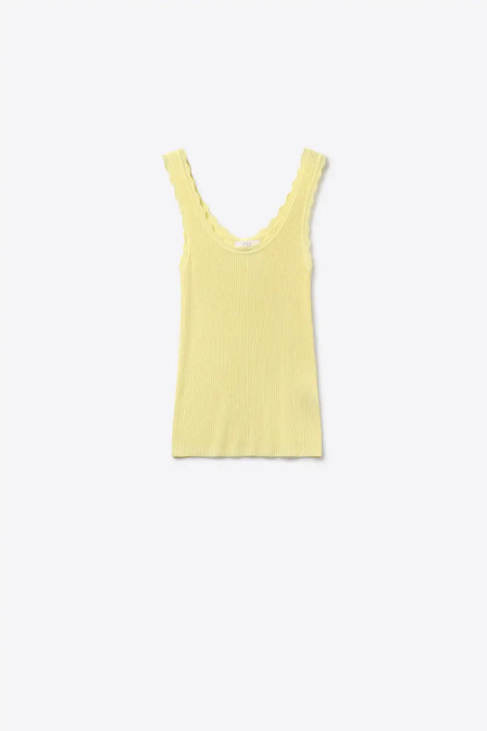 Q2 Yellow Ribbed Knit Tank Top with Scalloped Edges