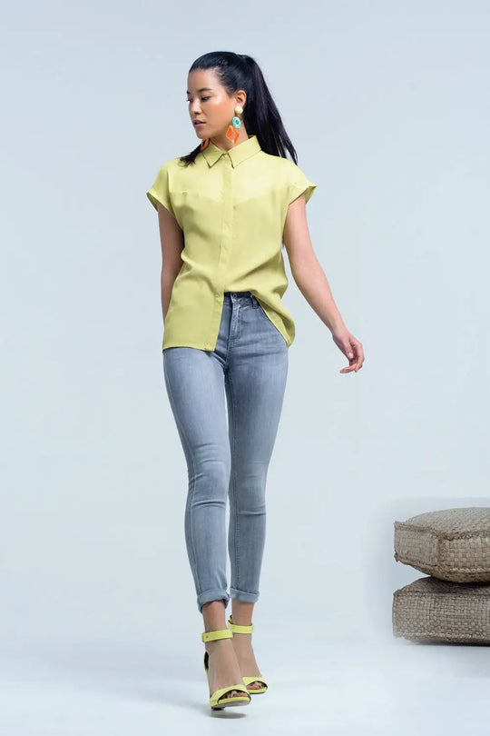 Yellow shirt with mesh detail - Shirts