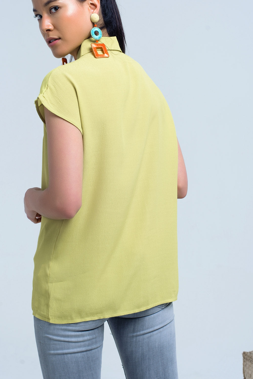 Yellow shirt with mesh detail