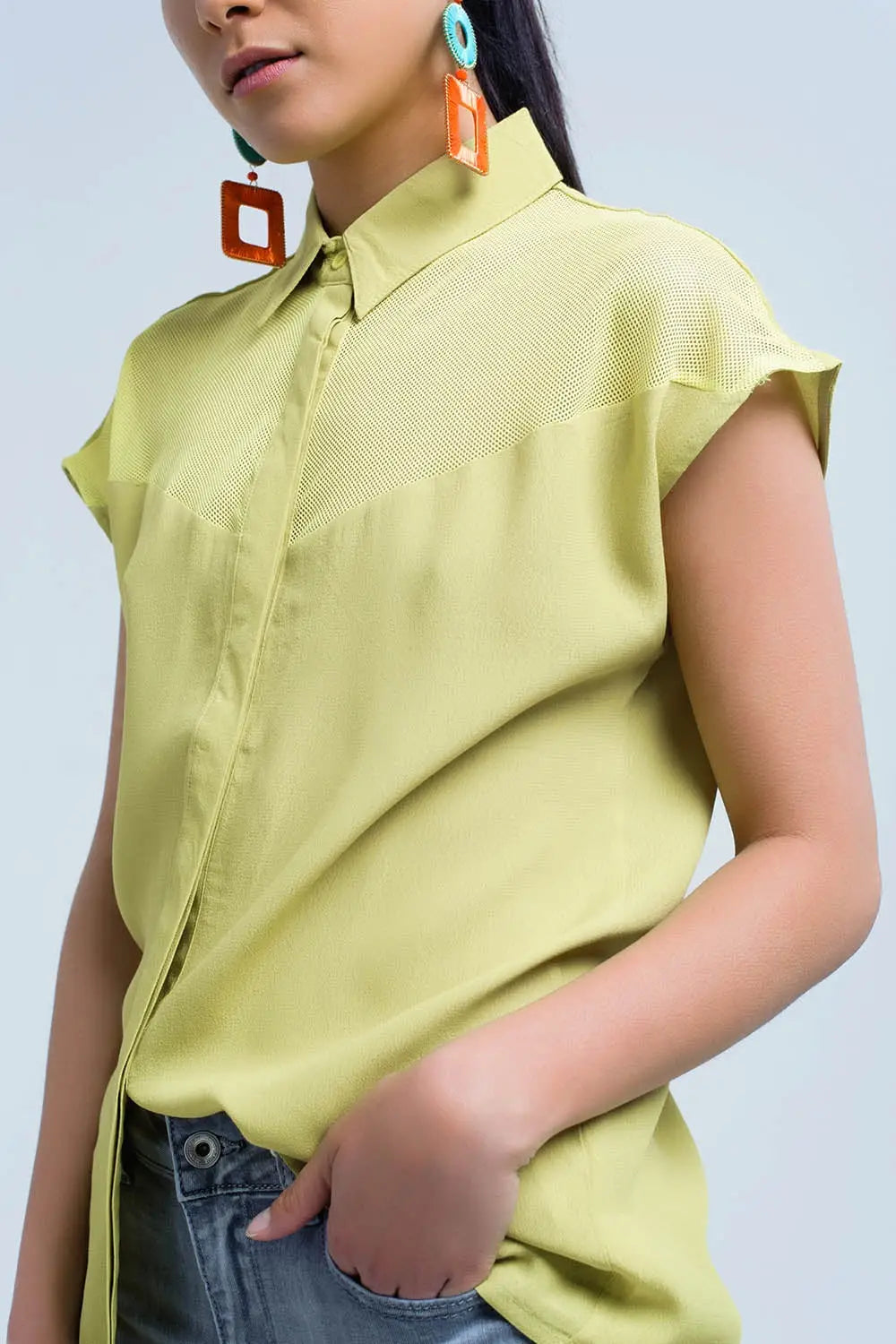 Yellow shirt with mesh detail - Shirts