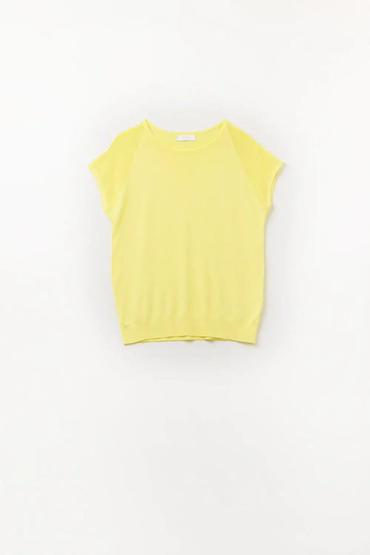 Yellow Short Sleeve Sweater with knitted mesh on the shoulder - One Size / Yellow - Sweaters