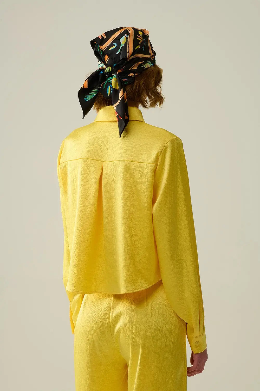 yellow short textured satin shirt - Shirts