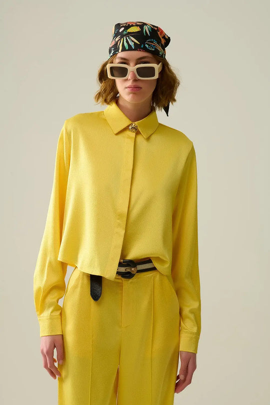 yellow short textured satin shirt - Shirts