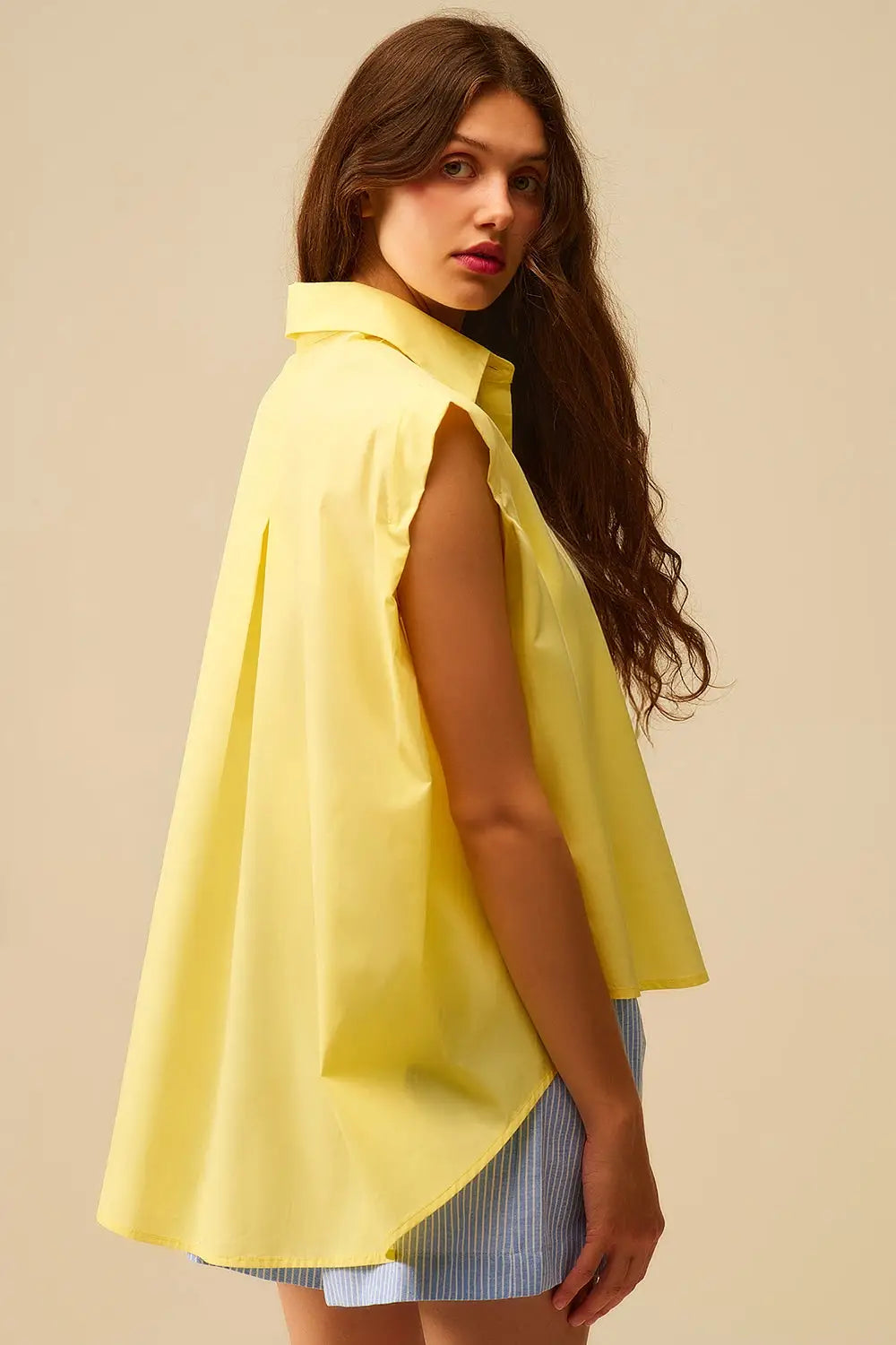 Yellow Sleeveless Blouse with Heart-shaped Buttons - Shirts