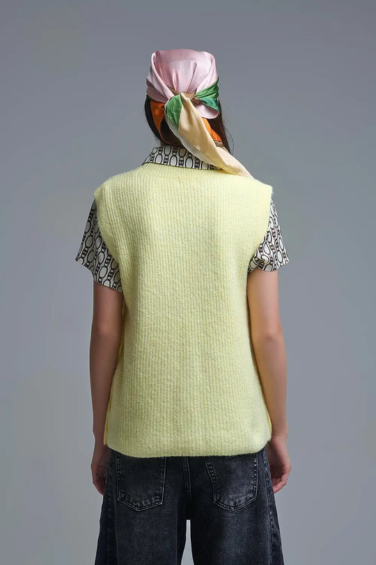 Yellow sleeveless sweater with gold buttons on side - One Size / Yellow - Sweaters