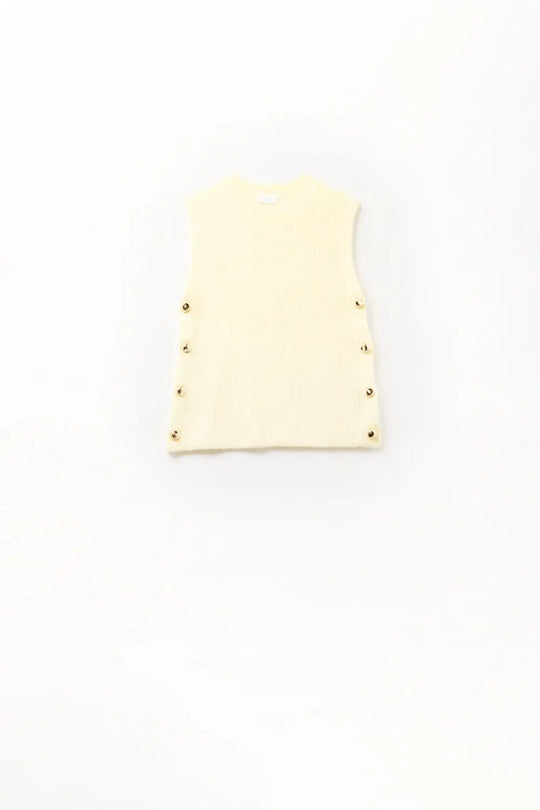 Yellow sleeveless sweater with gold buttons on side - One Size / Yellow - Sweaters