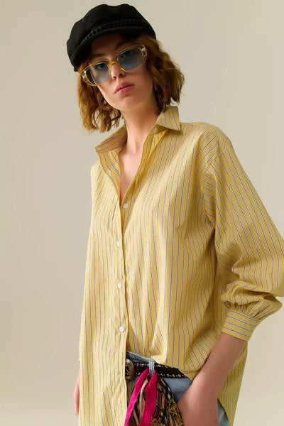 yellow striped poplin shirt embellished with strass - Shirts