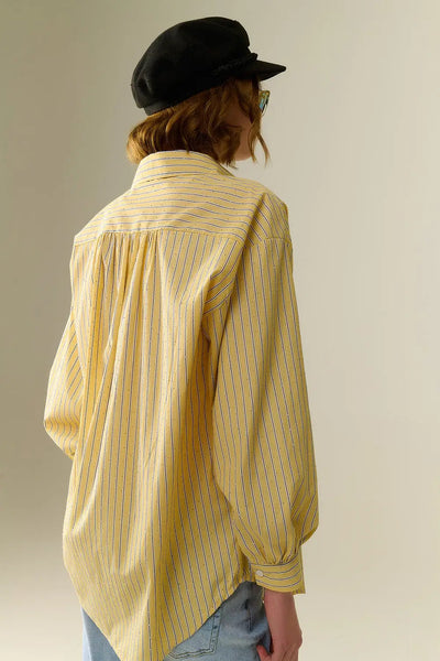 yellow striped poplin shirt embellished with strass - Shirts
