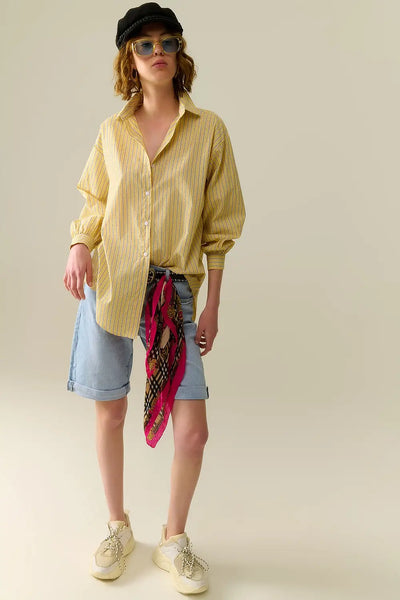 yellow striped poplin shirt embellished with strass - Shirts