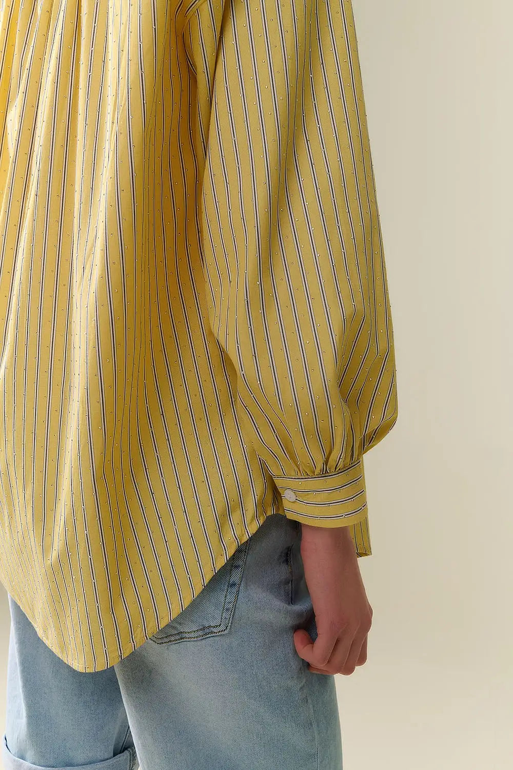 yellow striped poplin shirt embellished with strass - Shirts