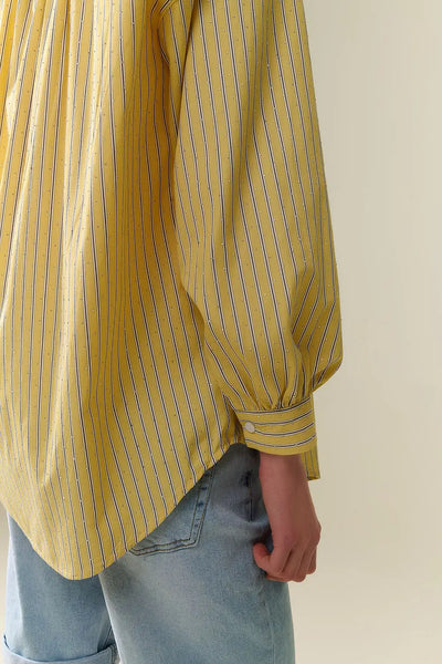 yellow striped poplin shirt embellished with strass - Shirts