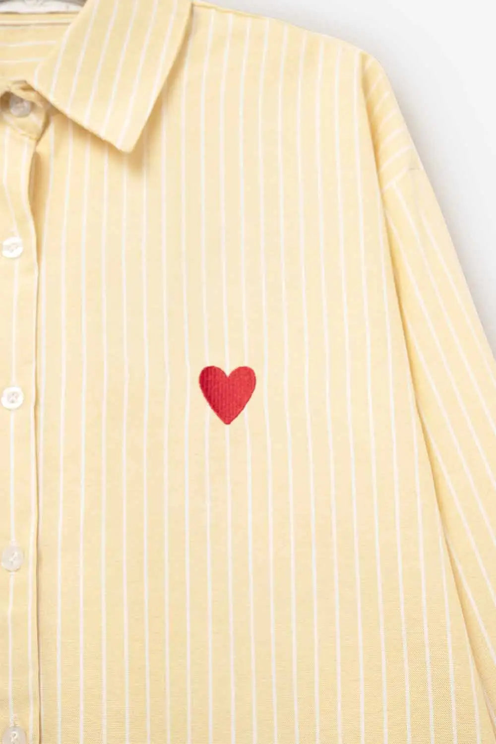 Yellow Striped shirt with red heart embroidery - Shirts