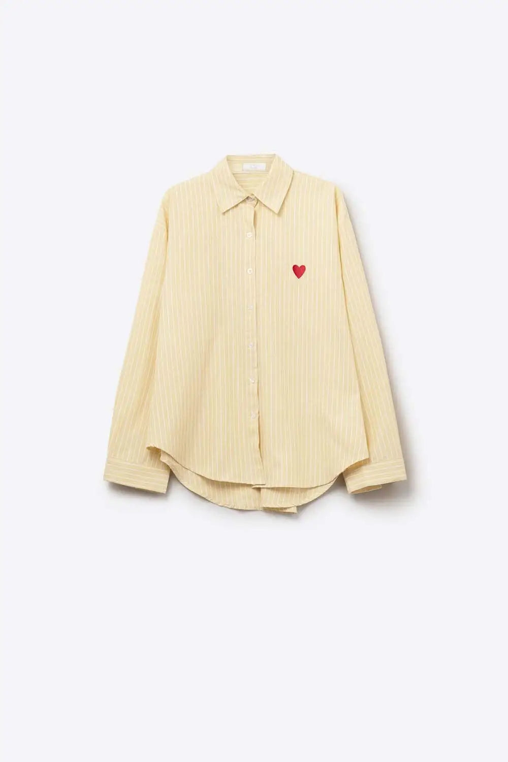 Yellow Striped shirt with red heart embroidery - Shirts