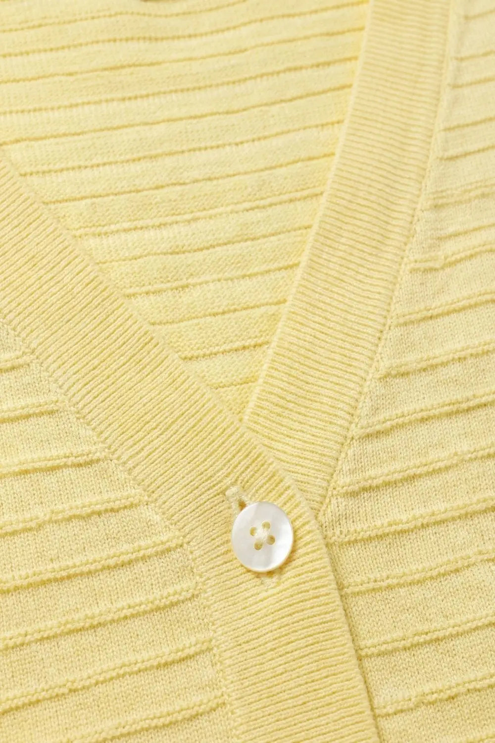 Yellow Textured Knit V-Neck Button sweater - One Size / Yellow - Sweaters