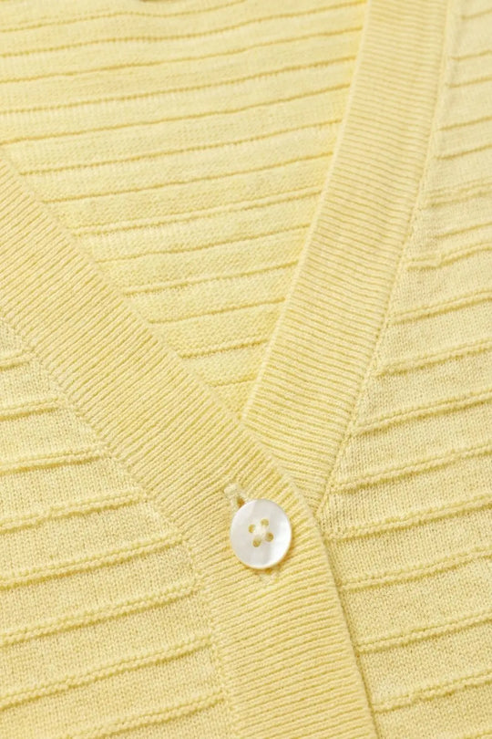 Yellow Textured Knit V-Neck Button sweater - One Size / Yellow - Sweaters