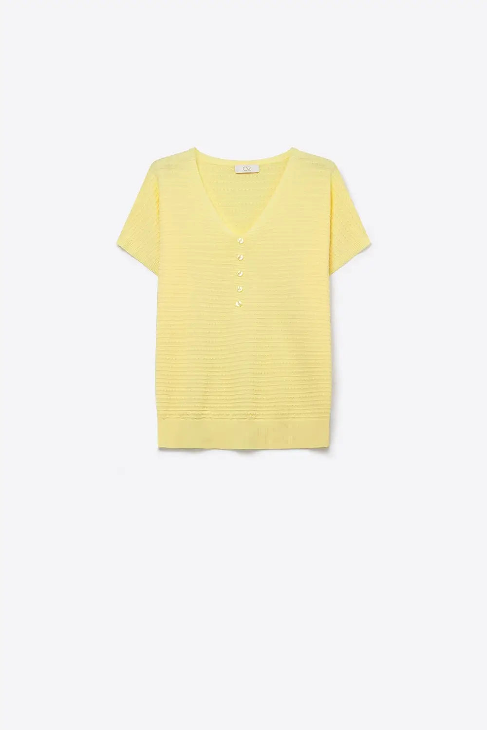 Q2 Yellow Textured Knit V-Neck Button sweater