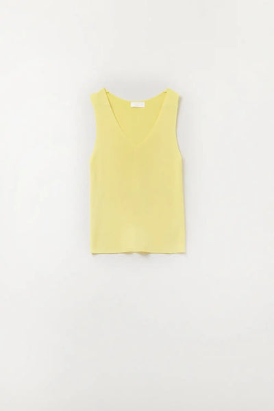 Yelow sleeveless fine knitted top With V-Neck - One Size / Yellow - Sweaters