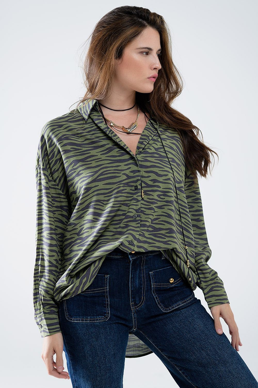 Q2 Zebra Printed  Shirt in Green