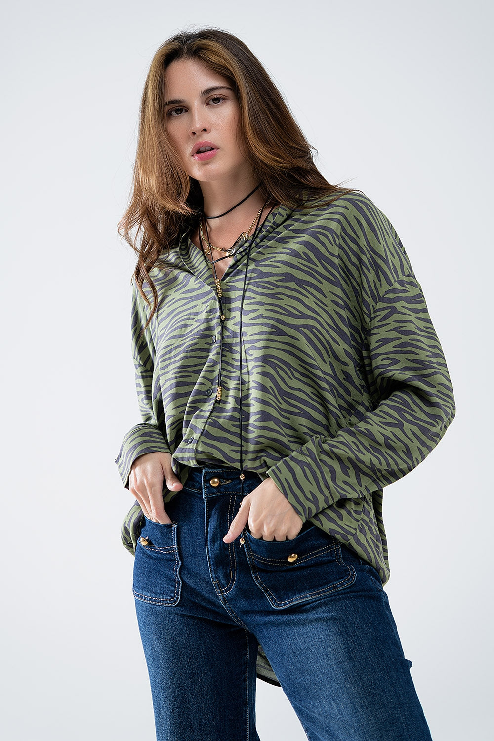 Zebra Printed  Shirt in Green