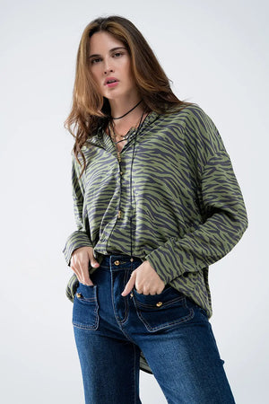 Zebra Printed Shirt in Green - Shirts