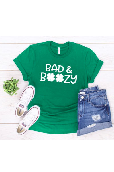 Bad and Boozy Crew Neck Soft Tee - Melissa Jean Boutique