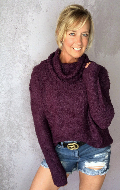 Fuzzy Grape Knit Turtleneck Sweater